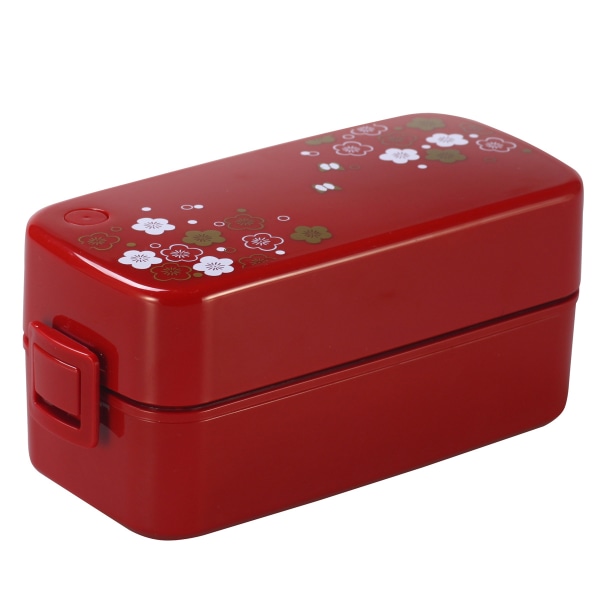 2-lags firkant med risboldpresse og Bento-pose, Bento-madkasse med dobbelt rum, sort og rød, pakke med 2