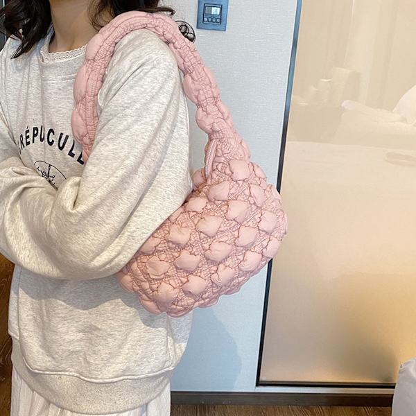 Rosa moln bubbla armhåla veckad axel enkel clutch väska för resor
