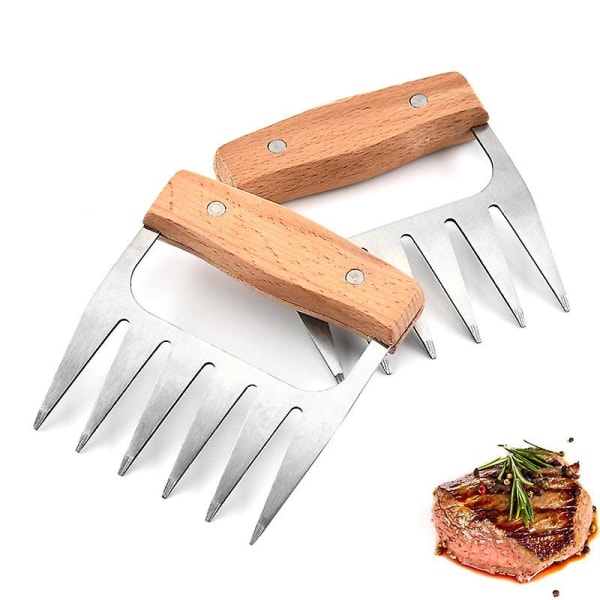 Træhåndtag Bjørn Klo Meat Divider Rustfrit Stål Tilberedt Kylling Kød Shredder Kød Løser Steak Tyrkiet Steak