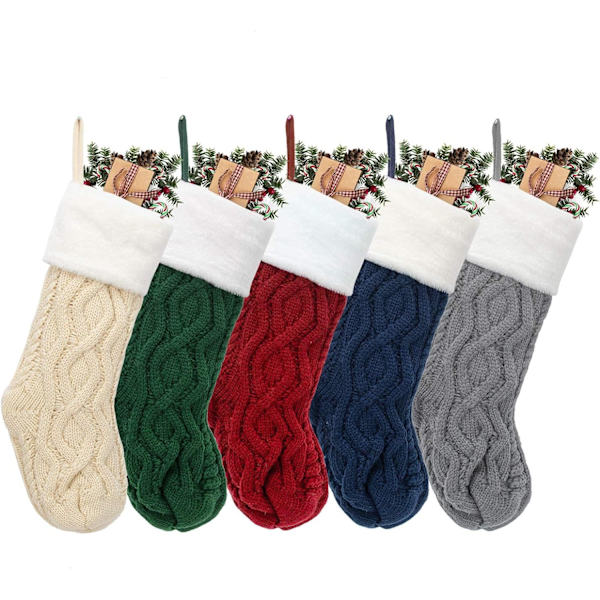 Julklappsstrumpor 5-pack 16 tum Kabelvirkad Klassiska Unika Julstrumpor för Familjens Dekoration Hängande Ornament för Julhelgen