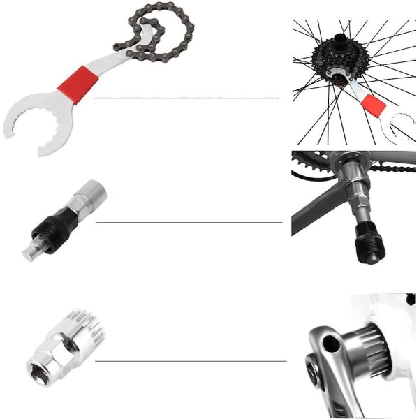 Værktøj til fjernelse af cykelkassette, multifunktionelt cykelreparationssæt med kædekæde, beslagsfjerner, frihjulsfjerner, kranktrækkerfjerner udendørs Spo