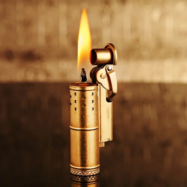 Hjul parafin Lighter, Trench Lighter Vintage fint kobber Vindtett Creative Personality Messing Lighter for samling/dekorativ/gave/gave