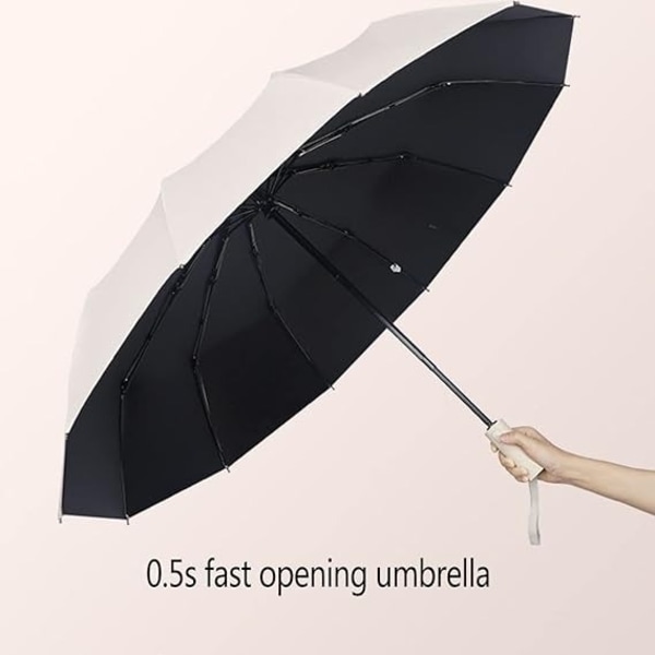 Foldbar Paraply Automatisk Anti-UV Solskærm Vejrbestandig 12 Ribber Stærk Paraply Øget Diameter
