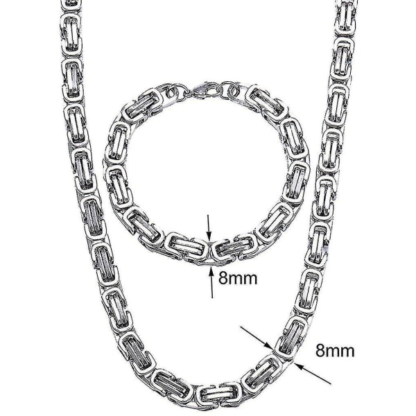 Halsband och armbandssats för män i rostfritt stål, 8 mm bred