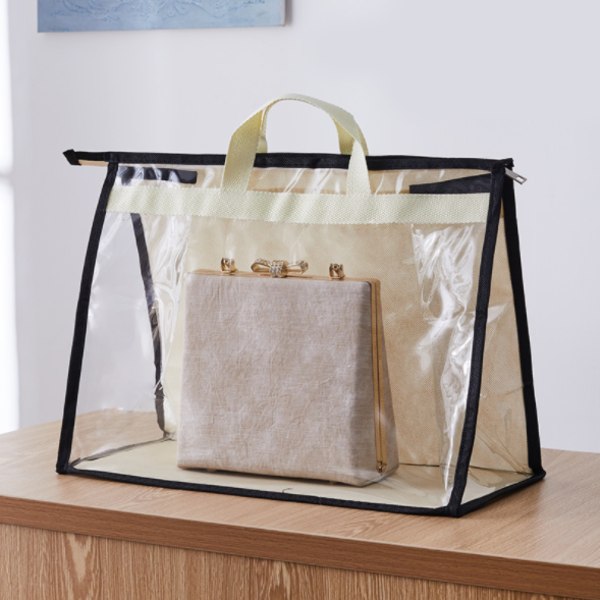Pustende støvpose, lufttett klespose, beskyttende oppbevaringspose, gjennomsiktig hengepose, lufttett oppbevaringspose, oppbevaringspose, beige stor