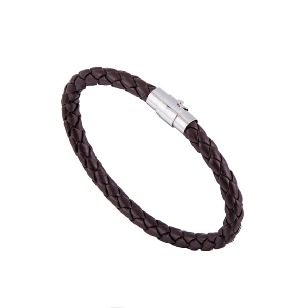 Herrar Dubbelflätad Svart Läder- och Stål Armband