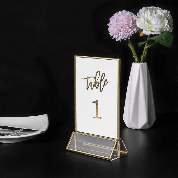 6 stk Gull Skiltstativ 4x6 Tommer Akryl Dobbeltsidig Skrivebordsdisplay Stativ Bryllup Bord Digital St