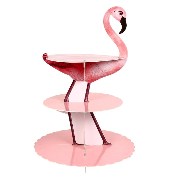 Kreativ Flamingo-formet kakeholder Tre-lags dessertstativ Papir kakeholder Rosa 44,5X29cm Pink 44.5X29cm