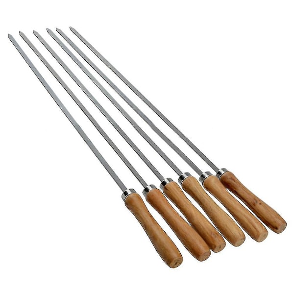 RYO_6 stk Grillspyd i rustfritt stål med trehåndtak, gjenbrukbare pinner for grilling