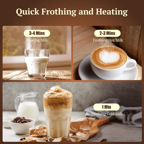 Melkeskummer，Elektrisk varm og kald skummaskin, melkevarmer kaffeskummer med temperaturkontroller, automatisk avstenging, non-stick inter