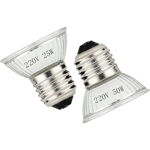 Varme og lys til krybdyr og amfibie tanke, 2 x 25w/ 50w/e27 Uva Uvb pærer.