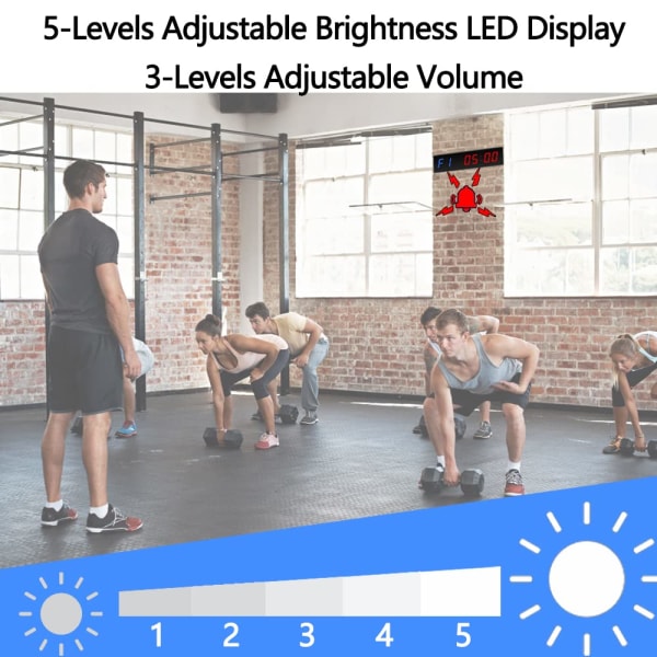 LED Gym Klocka Intervalltimer, 1.5 tum Metall Nedräkning/Upp Programmerbar Stoppur Justerbar Volym Ljusstyrka med Fjärrkontroll