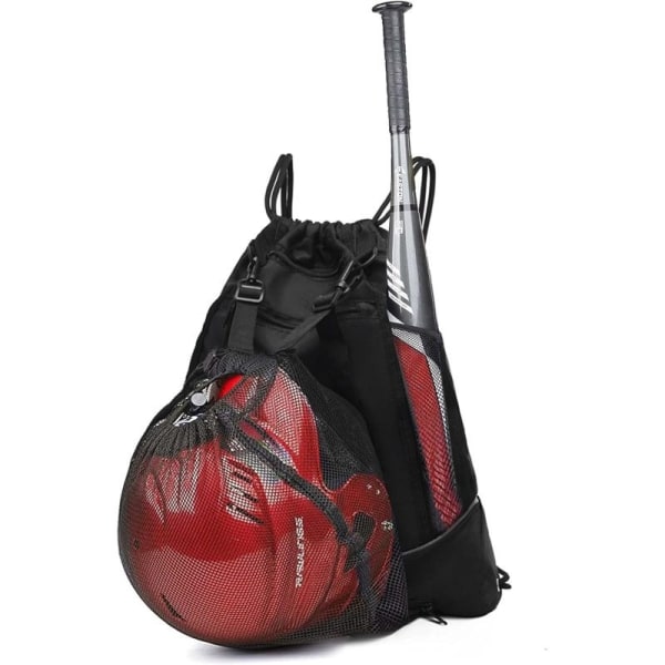 Baseballväska med dragsko för pojkar och flickor, hopfällbar softballryggsäck Gymväska, T-Ball & Bat Bag med avtagbar Ball Mesh -väska