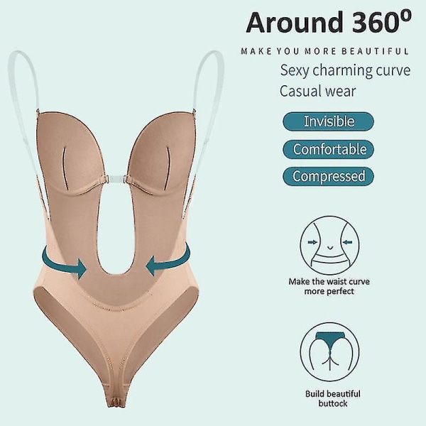 Bodysuit Dyp V Ryggløs Magekorsett Usynlige Stropper BH Kroppskjole Aftenkjole ShapewearXXLSkin XXL Skin