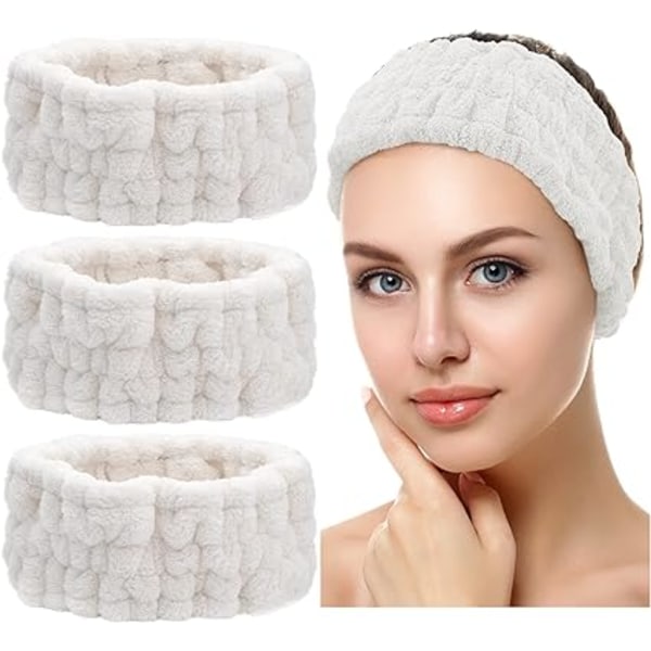 (Vit)3 Face Wash Pannband för Makeup och Yoga Sport Dusch Ansikts Pannband Spa Elastiskt Pannband för tjejer och kvinnor