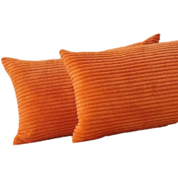 Lændepudebetræk 2-pak Dekorative Stribede Corduroy Rektangulære Pudebetræk Lange Pudebetræk Til Sofa Brændt Orange 12 x 20 Tommer Burnt Orange 12 x 20 Inch