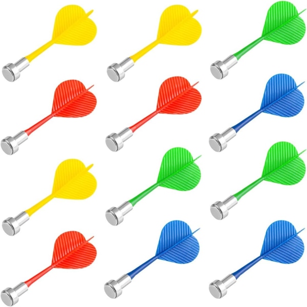 12 stycken magnetiska pilar Säkerhetspilar i plast för pojkar, flickor och vuxna, målleksaker (röd, gul, blå, grön)