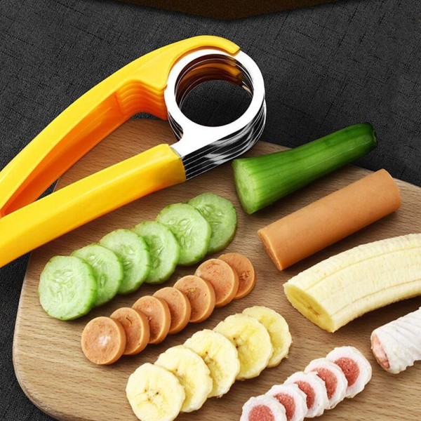 Bananskæremaskine, ABS + rustfrit stål frugt- og grøntsagssalatskræller Køkkenværktøj til banan, pølse, jordbær, drue（2