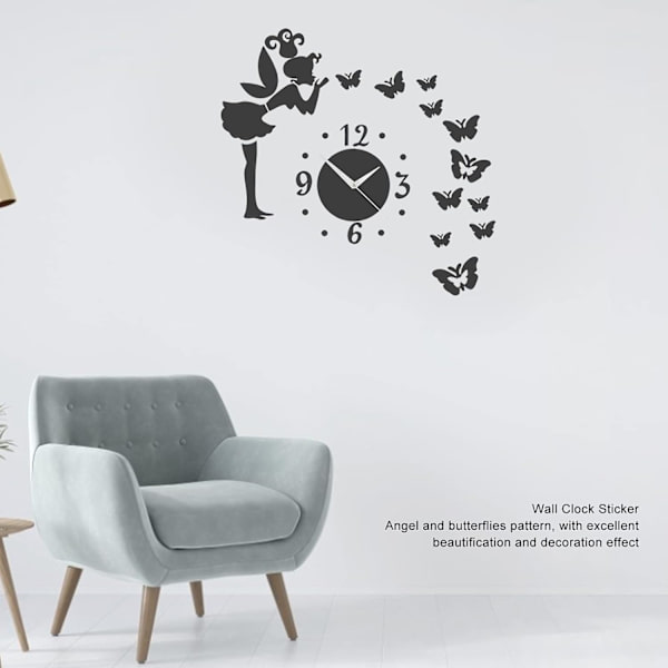 Självhäftande väggklocka, DIY väggklocka dekal, innovativa 3D-väggdekaler, heminredning (Silver)