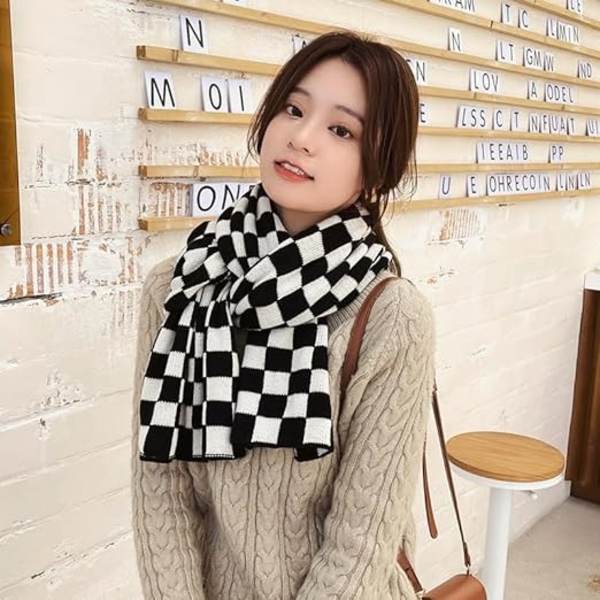 Naisten huivi 1 kpl Lass-huivi naisille Lämmin koriste Mustavalkoinen ruudullinen huivi Shawl