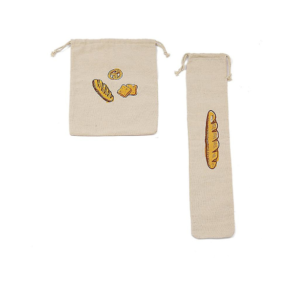 2 stk Genanvendelige Brødbags med Snørelukning Brødbags Multi-anvendelse Køkkenbags Assorterede Farver 36X28.5X0.2CM Assorted Color 36X28.5X0.2CM