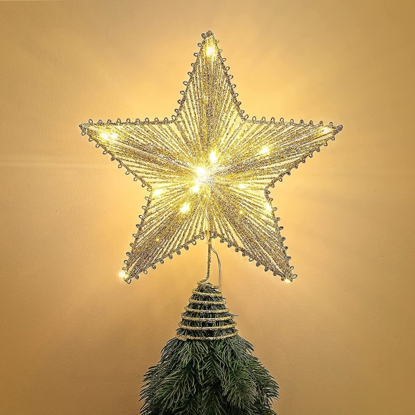 Stjerne juletræ, Led Metal Glødende Jule Stjerne Træ Lys, Traditionel juledekoration Juletræ Topper Med Fairy Lights Til Hjemmet, 9