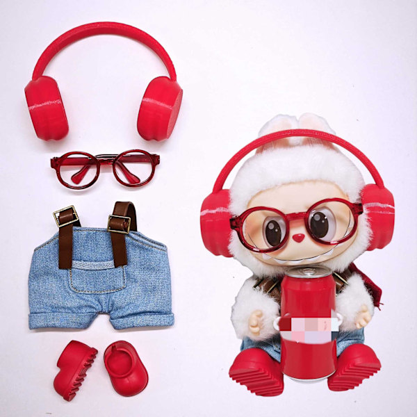 /RYI/Mini Labubu Dockas Kläder Hörlursoutfit Tillbehör för 15-17cm Labubu 10cm Bomulls Docka Headset Hörlursset Kläder Gåva #1