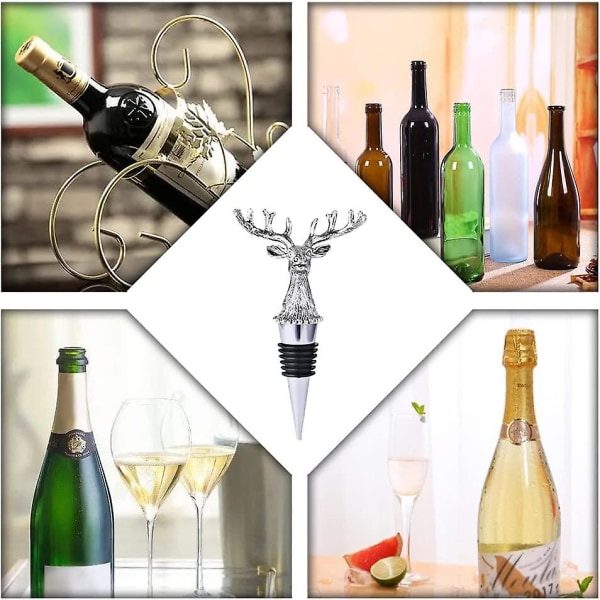 Silver Älg Hjort Huvud Vinkork Rustik Lantlig Stil Djur Flaskpropp Vinkorkar Propp För Vin Champagne Öl (2st, Silver)