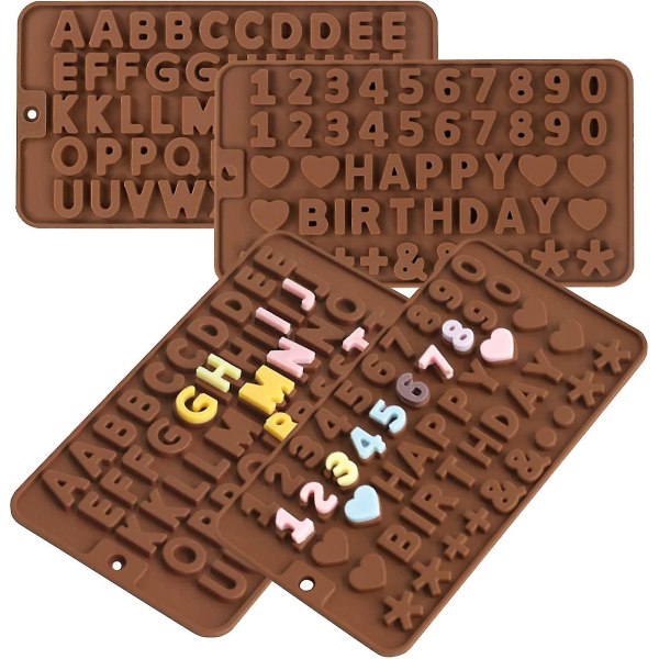 4-pack molds för bokstäver och siffror, Grattis på födelsedagen alfabetet Molds för tårtdekorering, påsk, jul, molds, kakor