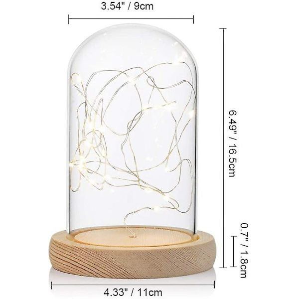 Glas Klokke Dekoration Med Kork Bundplade Glas Hætte Glas Kuppel Dekorativ Glas Doma Med LED Lys Kæde Batteri Til Display Kuppel Lampe, Dekorativ