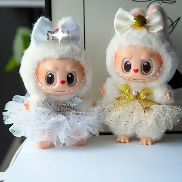 /RYI/Labubu Vaatteet ja asusteet vain, nuket eivät sisälly, Labubus Original vaatesetti La Bubu -nukelle #3 Golden dress + bow + headdress