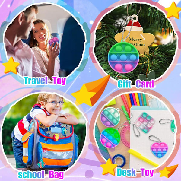 RIY_30 stk. Børnefødselsdag Posefyld: Festlige Boble Fidget Legetøj - Mini Boblepose Nøgleringe - Flerfarvede4-