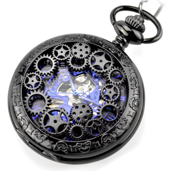 Mekanisk watch för män Kvinnor Vintage watch med kedja romerska siffror Skelett Fickur Kedjor Present till Son Pappa Presenter till honom