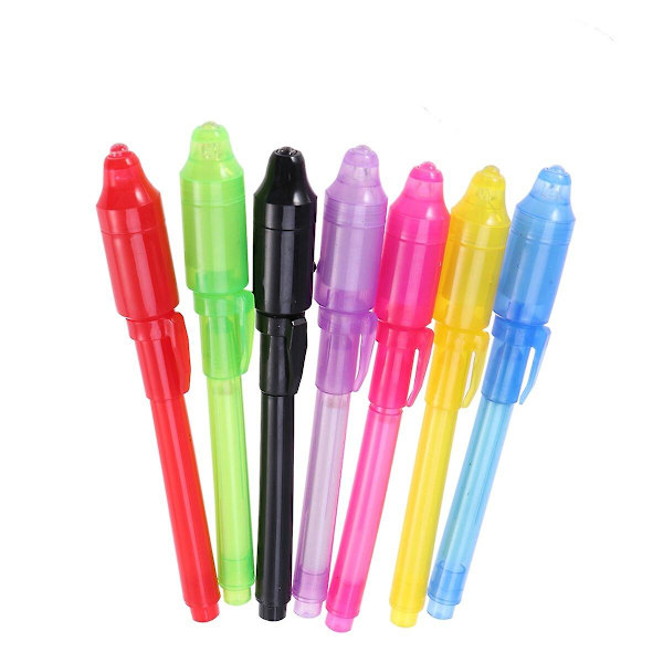 7 stk Kreative Kontorartikler Led Højlys Pen 2 I 1 Uv Sort Lys Combo Skole Kontor Tegning Usynlig
