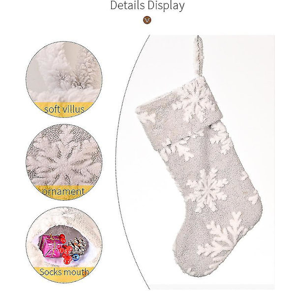 Grå Julstrumpor, Julstrumpor med Snöflingemönster för Julbrasa Heminredning (4 st, Grå)