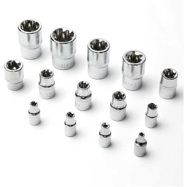 Set med 14 E-typ stjärnformade Torx-hylsor i spärrlåda | Hylsset med E-profiler