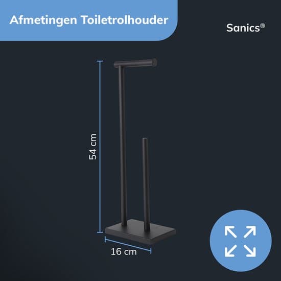 Sanics Fritstående Toiletpapirholder med Reserveopbevaring, 2-i-1 Rustfrit Stål Holder til 4 Ruller, Sort til Moderne Badeværelse