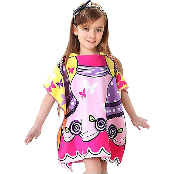 Badekåpe for barn, badeponcho for barn, badehåndkle for barn med hette, strandhåndkle med søte mønstre, flere bruksområder for barn fra 2 til 8 år (sommerfugl)