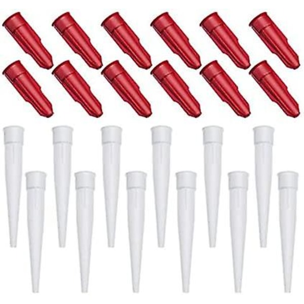 24-pack tätningstips - innehåller 12 vita munstycken och 12 röda tätningslock - Återförslutningsbara tätningspatroner