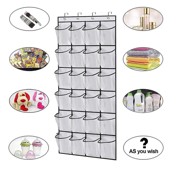 Over The Door Sko Organizer 24 Store Mesh Lommer, Hvid