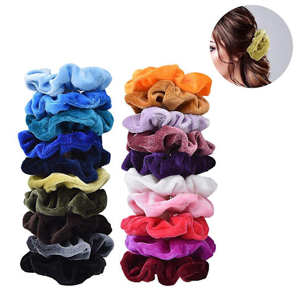 Sammets Hårskrubbar, Paket med Hårsnoddar, Håraccessoarer för Flickor, Tjocka Gummiband, Färgglada Hästsvanshållare för Kvinnor 20 färger 20 colors