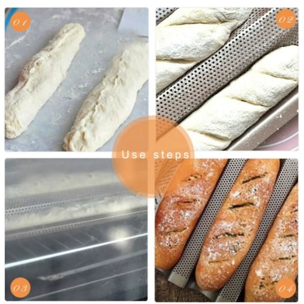 Baguette Bageform med Non-Stick Belægning - 3 Sporer Rustfrit Stål