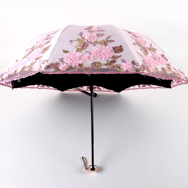 Vintage Spets UV Solparasoll Vikbart 3D Blomma Broderi Parasoll Spetsbroderat paraply för både soligt och regnigt väder