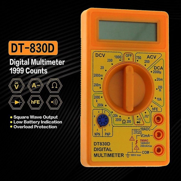 Mini Lomme Digitalt Multimeter Teller Ac/dc Volt Amp Ohm Diode Kontinuitetstester Amperemeter Voltmeter