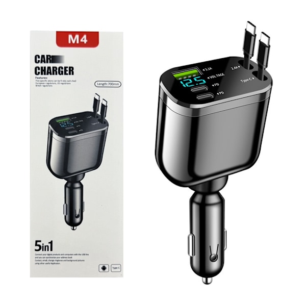 RY/Present för Kvinnor Män Billaddare Tillbehör för iPhone och Android Mini Storlek Snabbladdning Infällbar Billaddare Med Kablar C+L Cables
