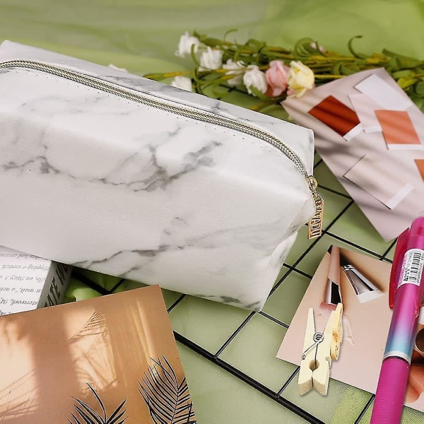 Case i marmor, vit Pu- case brevpapperväska, förvaringsväska för sminkborste för tonåringar
