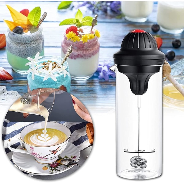 Automatisk Mjölkskummare Set, elektrisk Mjölkskummare med Dubbel Visp Mini Skummare med Kopp och Mixer, för Cappuccino Choklad och Mjölk (1st, Svart)