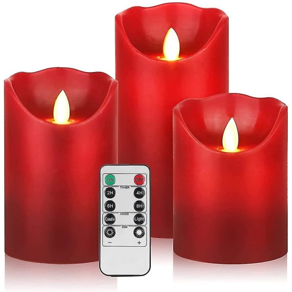 LED-lys. Flammeløse stearinlys 4\" 5\" 6\" Ekte voks batteridrevne søyler. 10-knapps fjernkontroll
