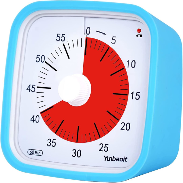 Visuell timer, uppgraderad 60 minuters nedräkningstimer för barn och vuxna med påminnelse om lågt batteri, tyst tidshanteringsverktyg med valfri varning (blå)