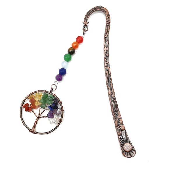 Metallbokmärken, handgjorda ädelstenspärlor Tree of Life & Whirlpoolformad kristallberlockshänge för läsarepresent (1st, färg)